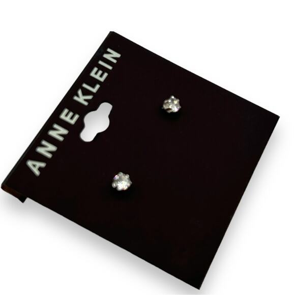 NEW Macy's Anne Klein Silver Small Stud Earrings Cubic Zirconia Minimalist Luxe - Picture 5 of 6